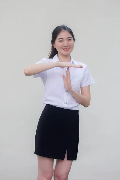 Thajská Dospělá Studentská Univerzita Uniforma Krásná Dívka Time Out — Stock fotografie