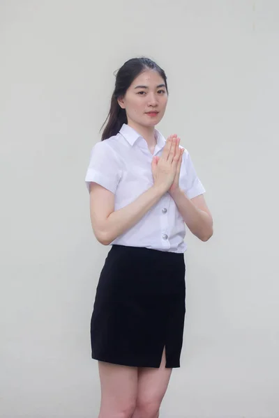 Thai Erwachsene Student Universität Uniform Hübsch Mädchen Thai Pay Respect — Stockfoto