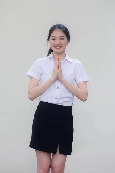 Thai Erwachsene Student Universität Uniform Hübsch Mädchen Thai Pay Respect — Stockfoto
