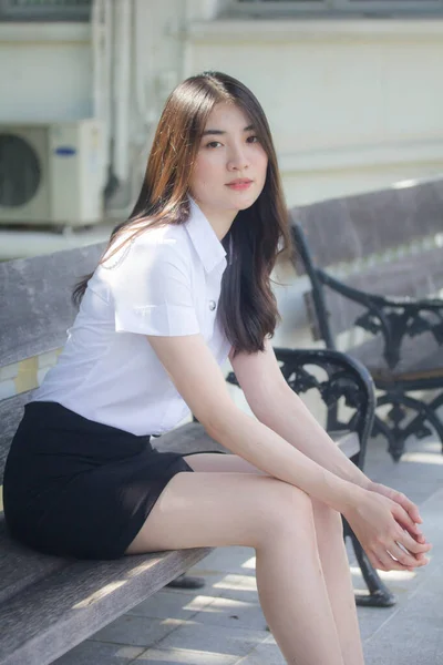 Thai Adult Student University Uniform Beautiful Girl Smile Relax — Stock Photo, Image