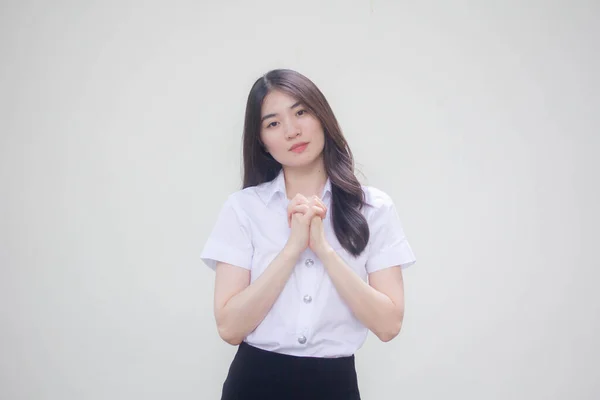 Tailandés Adulto Estudiante Universidad Uniforme Hermosa Chica Orar —  Fotos de Stock