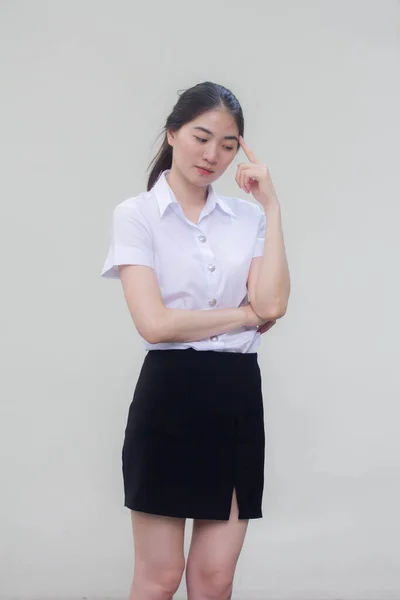 Thai Adult Student Universität Uniform Hübsch Mädchen Think — Stockfoto