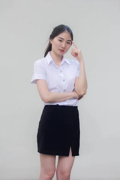 Thai Vuxen Student Universitet Uniform Vacker Flicka Tänk — Stockfoto