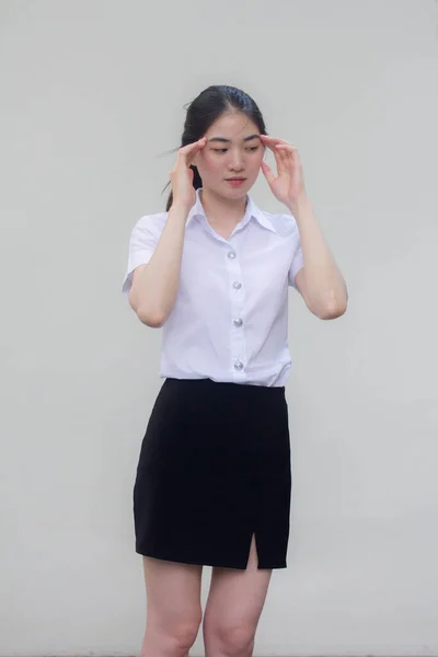 Thai Vuxen Student Universitet Uniform Vacker Flicka Tänk — Stockfoto