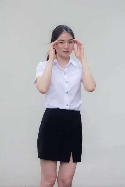 Thai Vuxen Student Universitet Uniform Vacker Flicka Tänk — Stockfoto