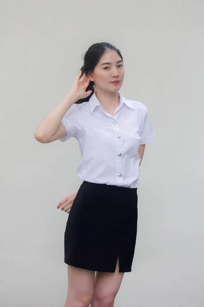 Thai Adult Student University Uniform Beautiful Girl Listen — Stock Photo, Image