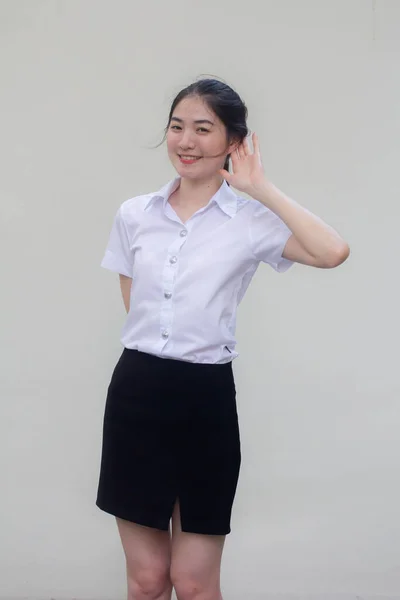 Thai Erwachsene Student Universität Uniform Hübsch Mädchen Hören — Stockfoto