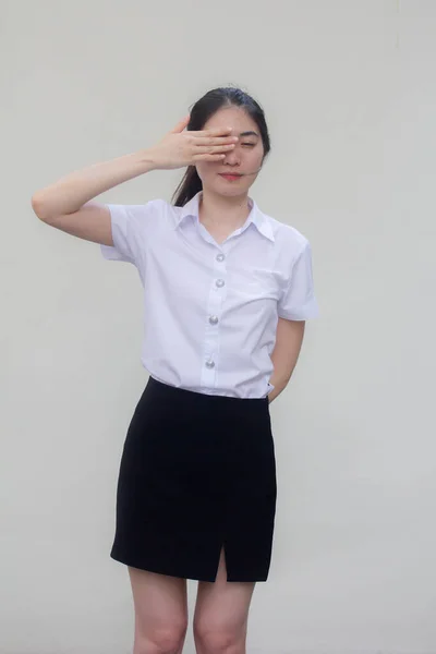 Thai Felnőtt Diák Egyetemi Egyenruha Gyönyörű Lány Hallgatni — Stock Fotó