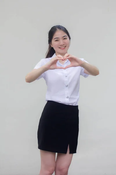 Thai Erwachsene Student Universität Uniform Hübsch Mädchen Geben Herz — Stockfoto