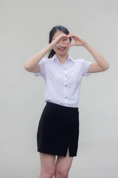 Thai Adulte Étudiant Université Uniforme Belle Fille Donner Coeur — Photo