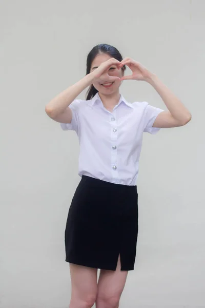 Thajský Dospělý Student Univerzita Uniforma Krásný Dívka Dát Srdce — Stock fotografie