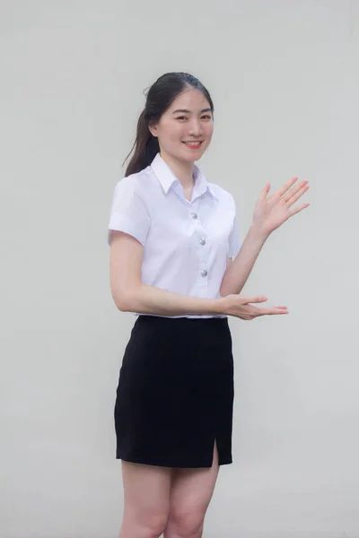 Thai Adulte Étudiant Université Uniforme Belle Fille Montrer Main — Photo