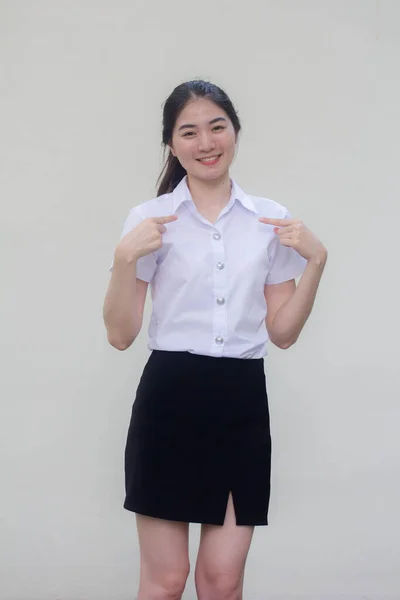 Tailandês Adulto Estudante Universidade Uniforme Bela Menina — Fotografia de Stock
