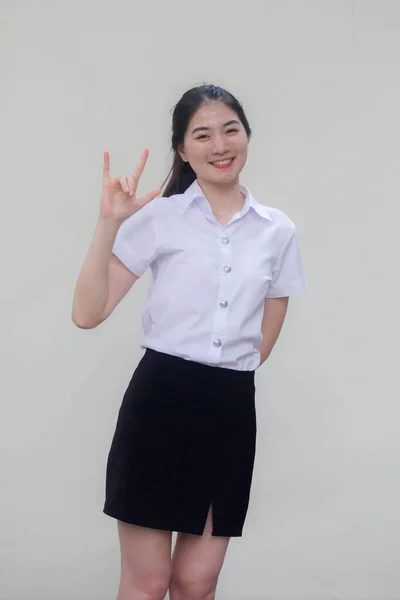 Thai Erwachsene Studentin Universität Uniform Schön Mädchen Liebe Sie — Stockfoto