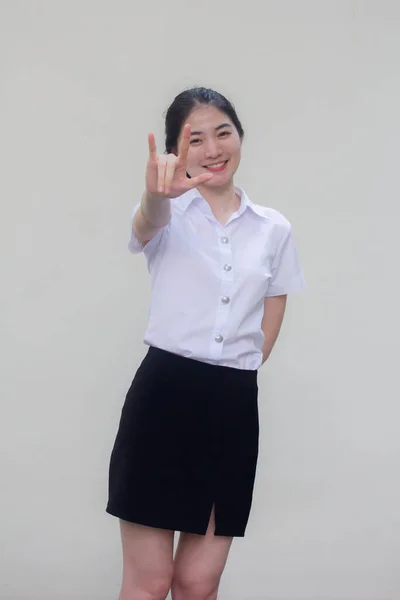 Thai Adulte Étudiant Université Uniforme Belle Fille Vous Aime — Photo