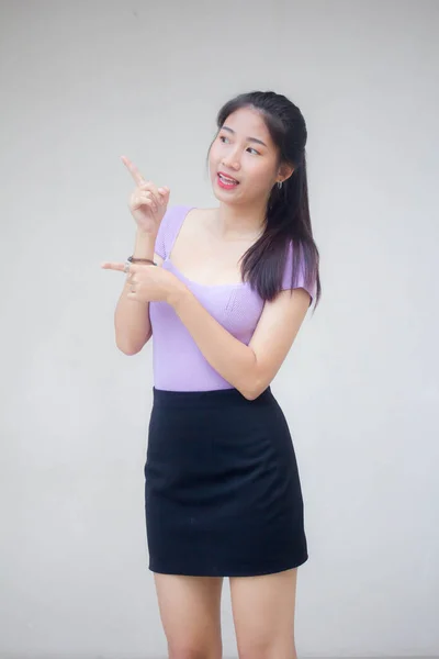 Portrait Thai Adult Office Girl Pointing — Stock Photo, Image