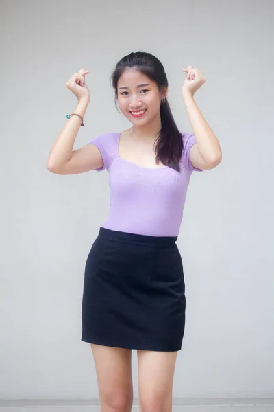 Portrait Thai Adult Office Girl Give Heart — Stock Photo, Image