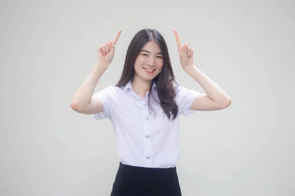 Thai Adulte Étudiant Université Uniforme Belle Fille Pointant — Photo