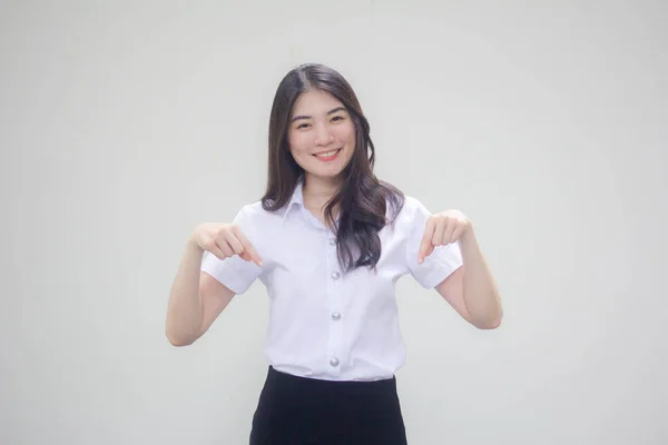 Thai Erwachsene Student Universität Uniform Hübsch Mädchen Pointing — Stockfoto