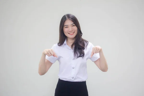 Thai Erwachsene Student Universität Uniform Hübsch Mädchen Pointing — Stockfoto