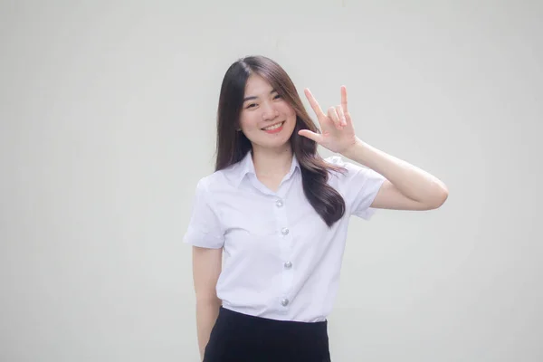 Tailandês Adulto Estudante Universidade Uniforme Bela Menina Amor Você — Fotografia de Stock