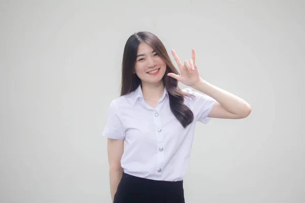 Thai Adulte Étudiant Université Uniforme Belle Fille Vous Aime — Photo