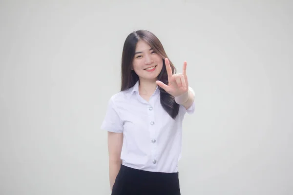 Thai Felnőtt Diák Egyetemi Egyenruha Gyönyörű Lány Szeret Téged — Stock Fotó