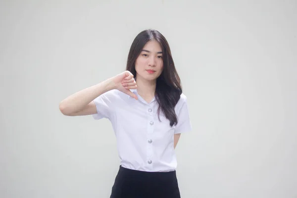 Thai Vuxen Student Universitet Uniform Vacker Flicka Inte Gillar — Stockfoto