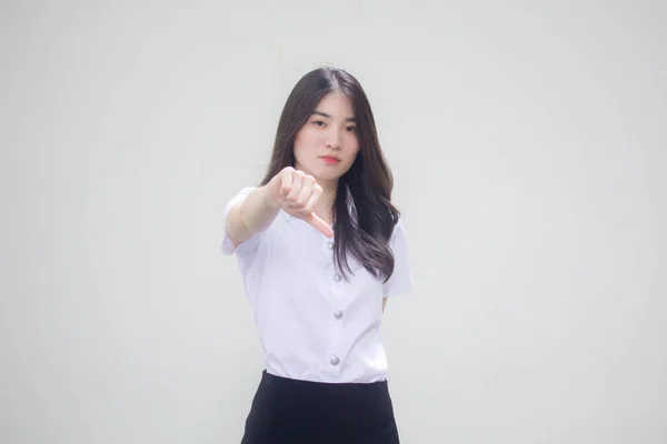 Thai Vuxen Student Universitet Uniform Vacker Flicka Inte Gillar — Stockfoto