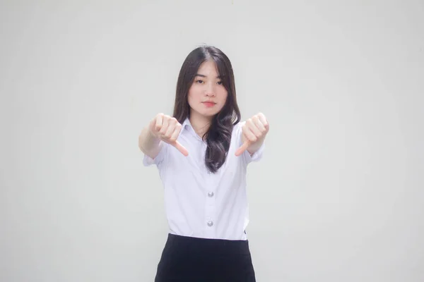 Tailandés Adulto Estudiante Universidad Uniforme Hermosa Chica Les Gusta — Foto de Stock