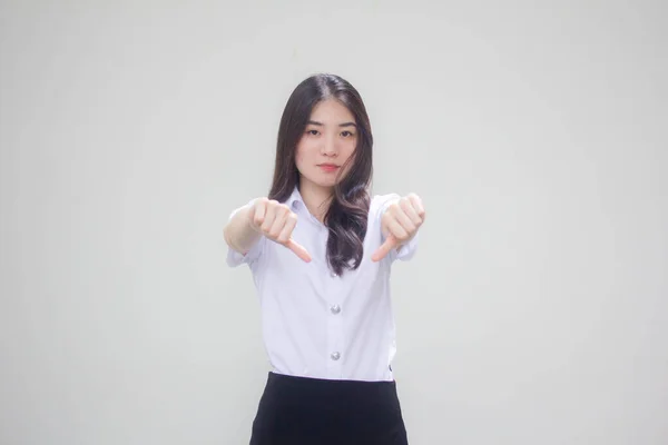 Tajski Dorosły Student Uniwersytet Mundur Piękny Dziewczyna Nie Lubią — Zdjęcie stockowe