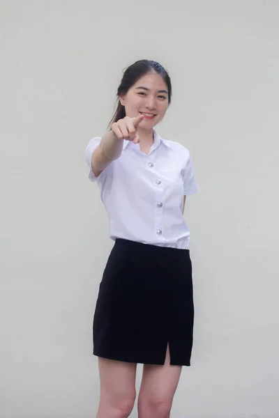 Thai Erwachsene Student Universität Uniform Hübsch Mädchen Pointing — Stockfoto