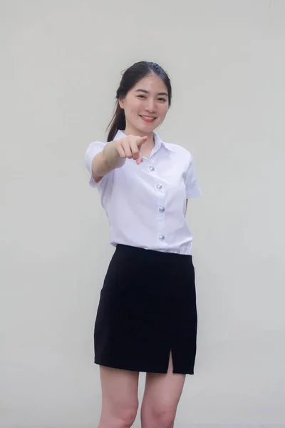 Thai Erwachsene Student Universität Uniform Hübsch Mädchen Pointing — Stockfoto