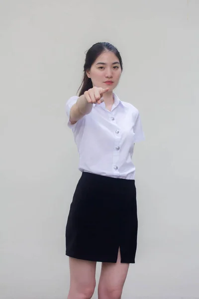 Thai Erwachsene Student Universität Uniform Hübsch Mädchen Pointing — Stockfoto