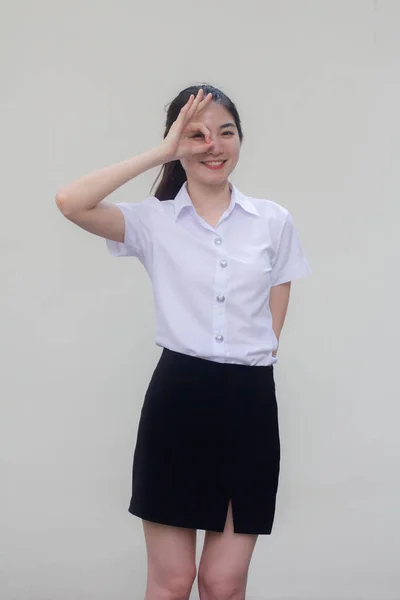 Tailandês Adulto Estudante Universidade Uniforme Bela Menina — Fotografia de Stock