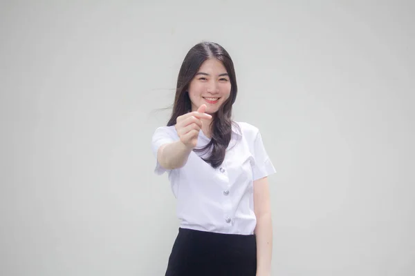 Tailandés Adulto Estudiante Universidad Uniforme Hermosa Chica Dar Mini Corazón — Foto de Stock