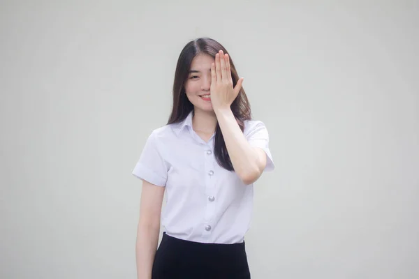 Thai Volwassen Student Universiteit Uniform Mooi Meisje Niet Kijken — Stockfoto