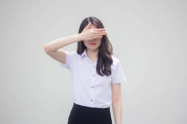 Thai Felnőtt Diák Egyetemi Egyenruha Gyönyörű Lány Nézd — Stock Fotó