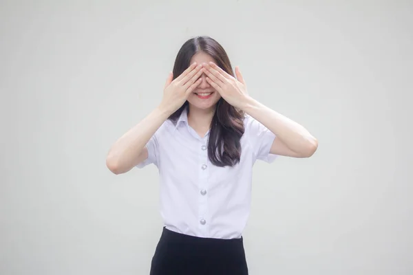 Thai Volwassen Student Universiteit Uniform Mooi Meisje Niet Kijken — Stockfoto
