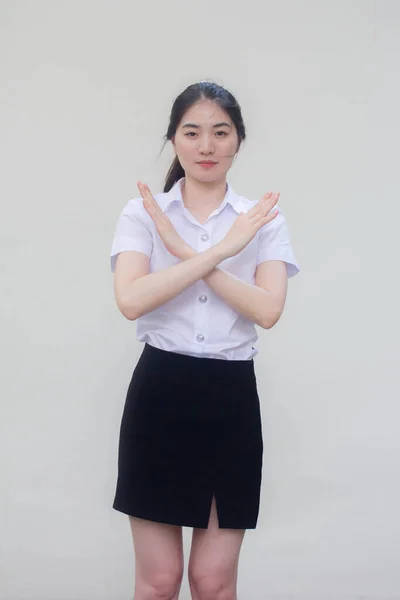 Thai Felnőtt Diák Egyetemi Egyenruha Gyönyörű Lány Stop — Stock Fotó