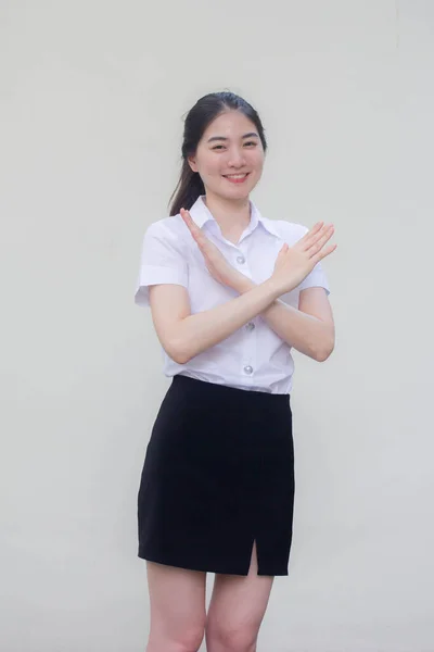 Thai Erwachsene Student Universität Uniform Hübsch Mädchen Aufhören — Stockfoto