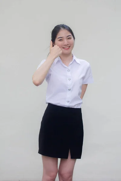 Tailandês Adulto Estudante Universidade Uniforme Bela Menina Excelente — Fotografia de Stock