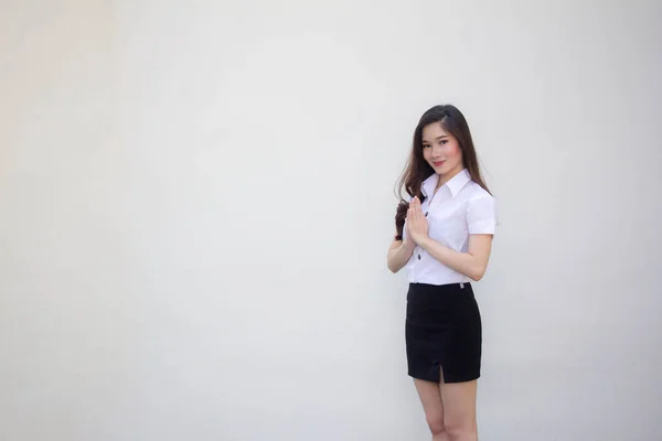 Thai Adult Student University Uniform Beautiful Girl Thai Pay Respect — Stock Photo, Image