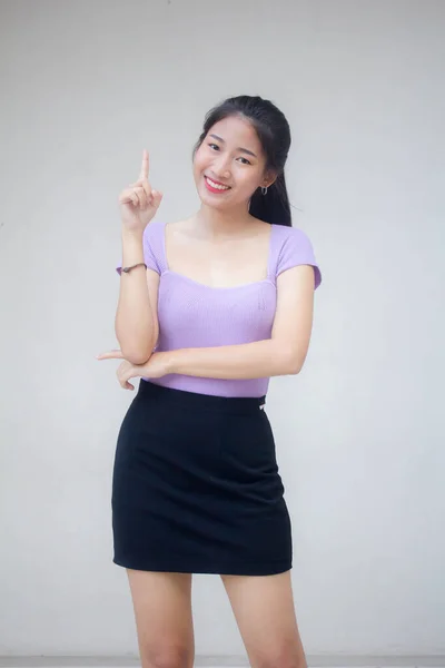 Retrato Tailandés Adulto Oficina Chica Señalando —  Fotos de Stock