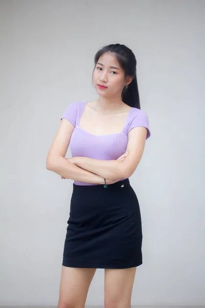 Portré Thai Felnőtt Irodai Lány Mosoly Pihenés — Stock Fotó