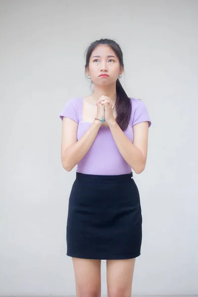 Portrét Thajské Dospělé Kanceláře Dívka Modlit — Stock fotografie