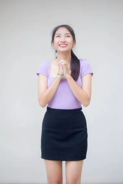 Retrato Tailandês Adulto Escritório Menina Rezar — Fotografia de Stock