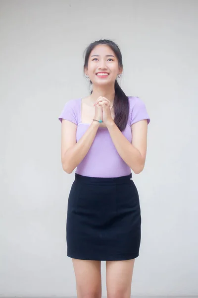 Portrait Thai Adult Office Girl Pray — Stock Photo, Image