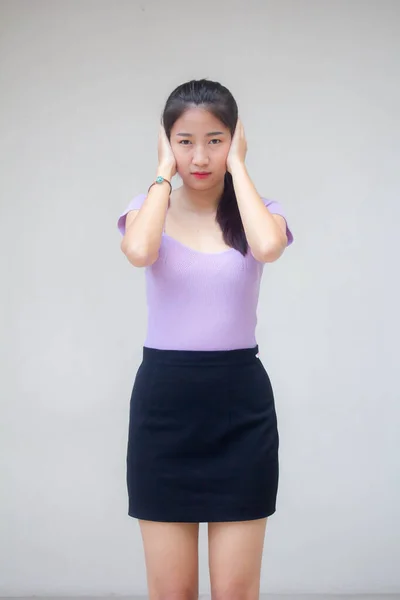 Retrato Tailandês Adulto Escritório Menina Não Ouvir — Fotografia de Stock