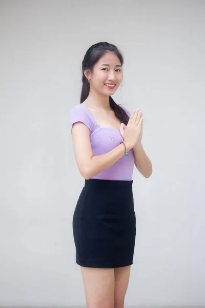 Retrato Tailandês Adulto Escritório Menina Tailandês Pagar Respeito — Fotografia de Stock